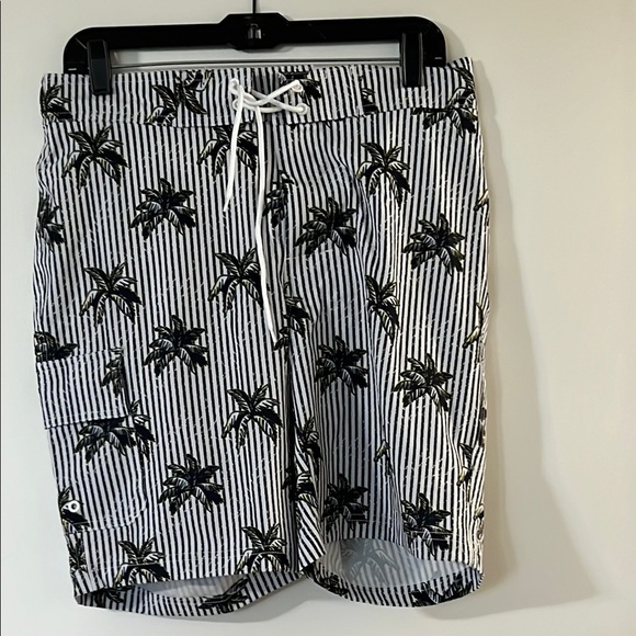 Arizona Jean Company Palm Print Striped Swim Shorts - Picture 1 of 6